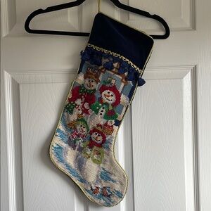 Holiday Needlepoint Stocking with Snowmen